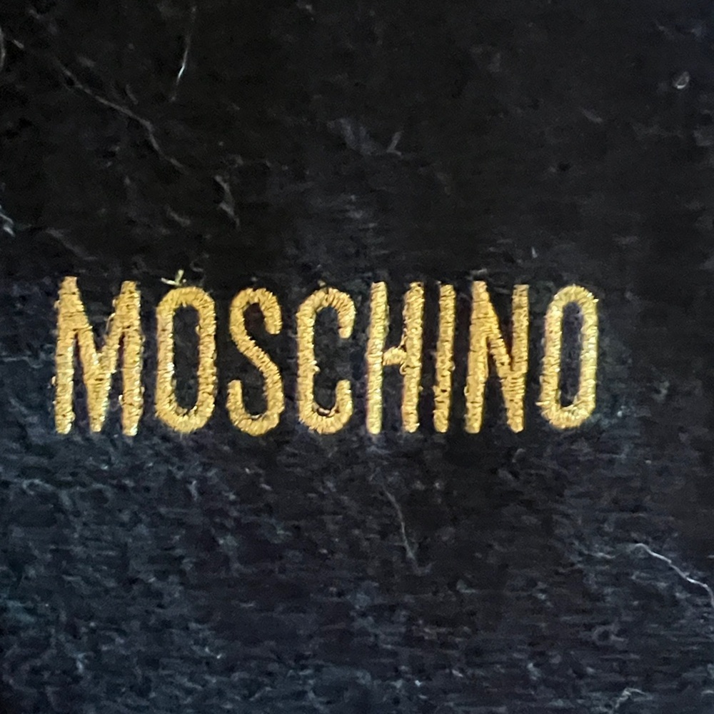 MOSCHINO Black Wool Scarf Gold Embroidered Fringe Luxury Designer Blanket Scarf - Picture 5 of 6